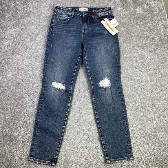 Driftwood Gizelle Jeans Women's 26 Blue Skinny Mid-Rise Dark Denim Distressed - Picture 1 of 12